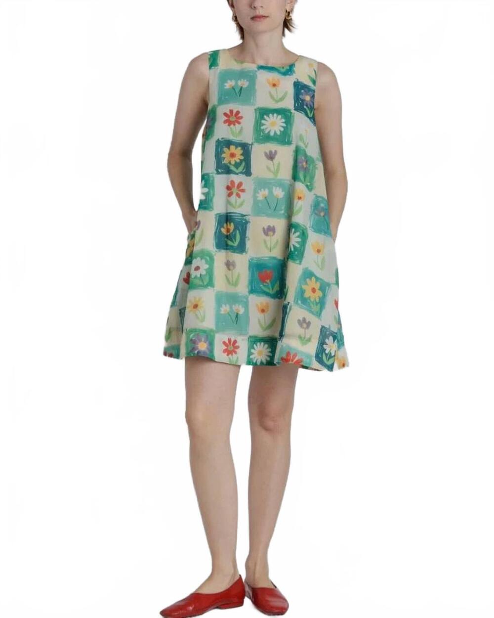 NEW AUREUM flower print mini dress in green